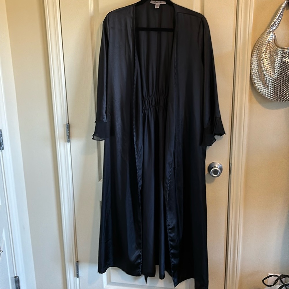 Black satin bathrobe